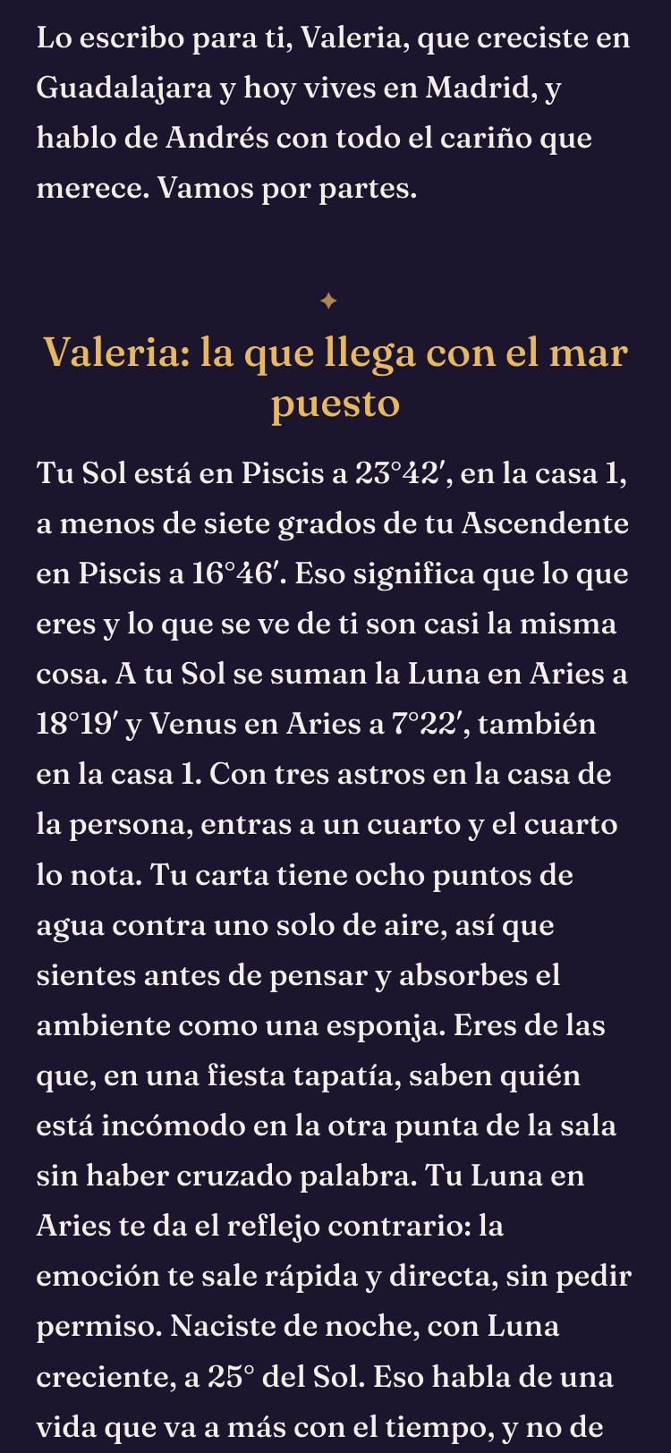 Interior de una lectura: texto escrito por la Tía para Valeria